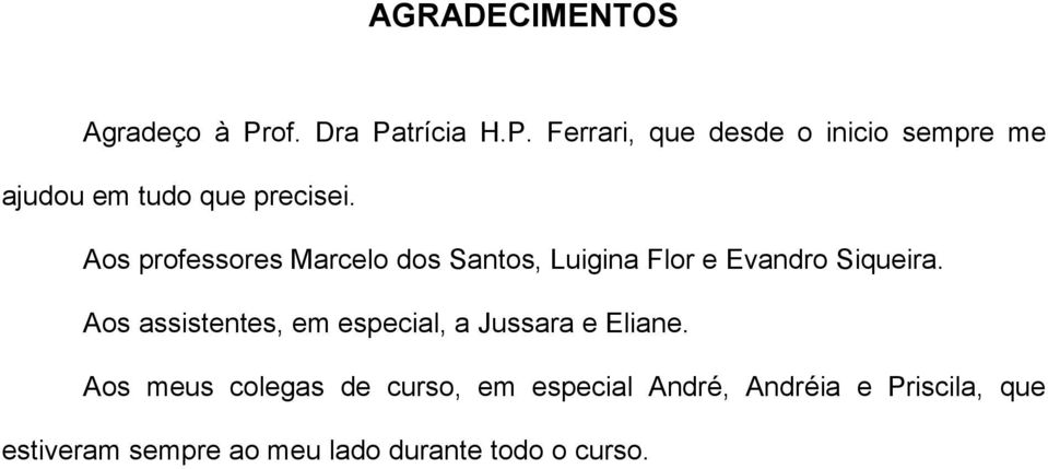 Aos professores Marcelo dos Santos, Luigina Flor e Evandro Siqueira.