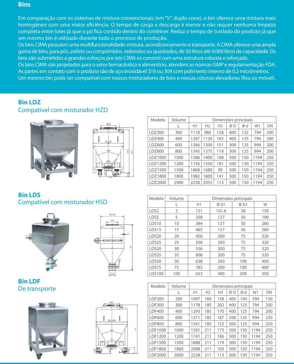 Reduz o tempo de traslado do produto já que um mesmo bin é utilizado durante todo o processo de produção. Os bins CIMA possuem uma multifuncionalidade: mistura, acondicionamento e transporte.