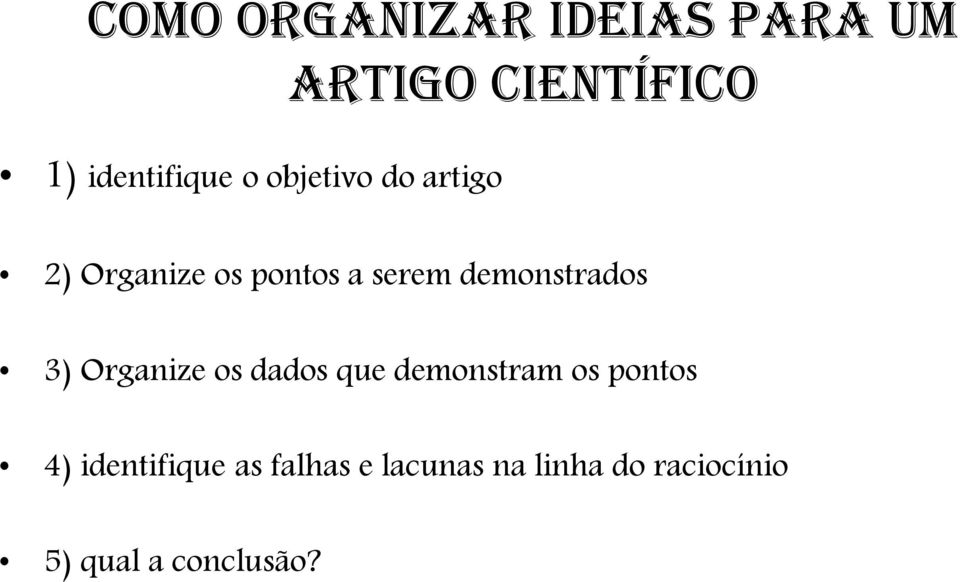 demonstrados 3) Organize os dados que demonstram os pontos 4)