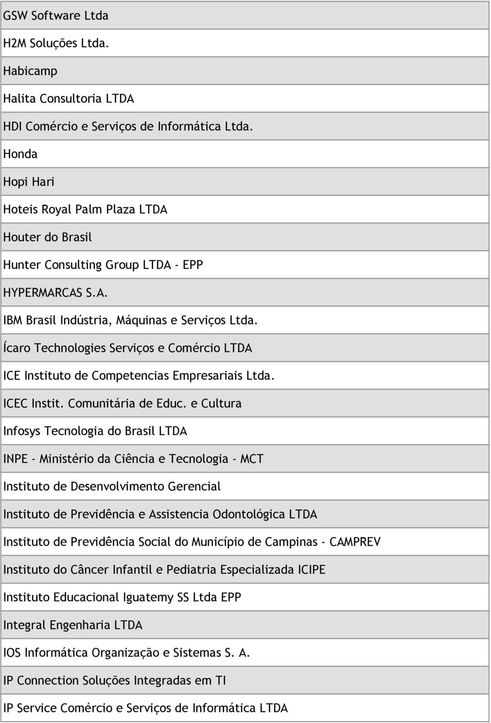 Ícaro Technologies Serviços e Comércio LTDA ICE Instituto de Competencias Empresariais Ltda. ICEC Instit. Comunitária de Educ.