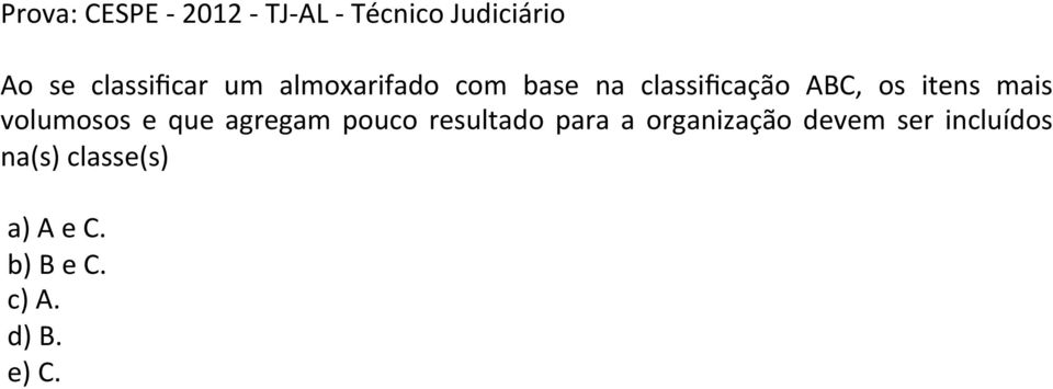 itens mais volumosos e que agregam pouco resultado para a