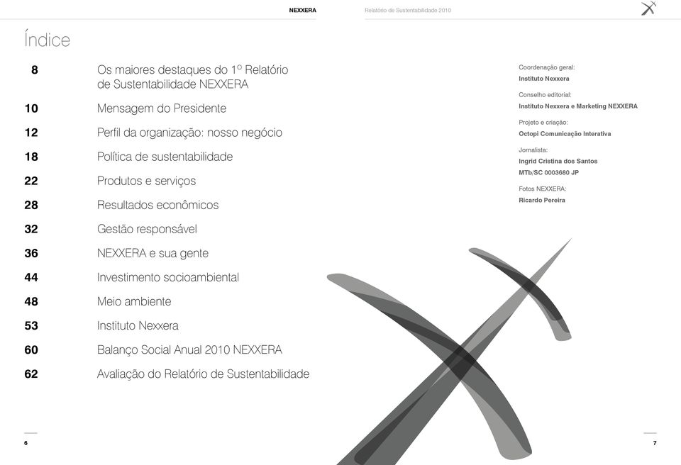 socioambiental Meio ambiente Instituto Nexxera Balanço Social Anual 2010 Nexxera Avaliação do Relatório de Sustentabilidade Coordenação geral: Instituto Nexxera Conselho