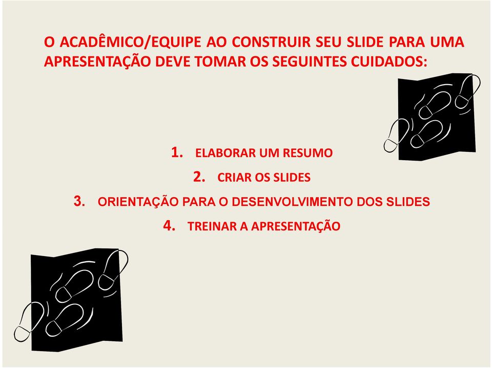 ELABORAR UM RESUMO 2. CRIAR OS SLIDES 3.