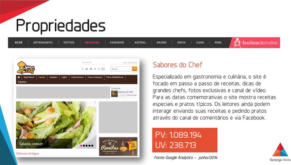 Para as datas comemorativas o site mostra receitas especiais e pratos típicos.
