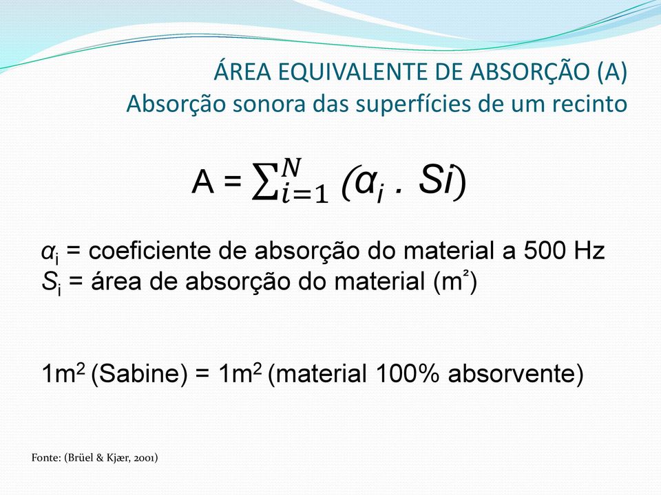 Si) α i = coeficiente de absorção do material a 500 Hz S i = área