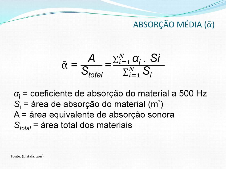= área de absorção do material (m ² ) A = área equivalente de
