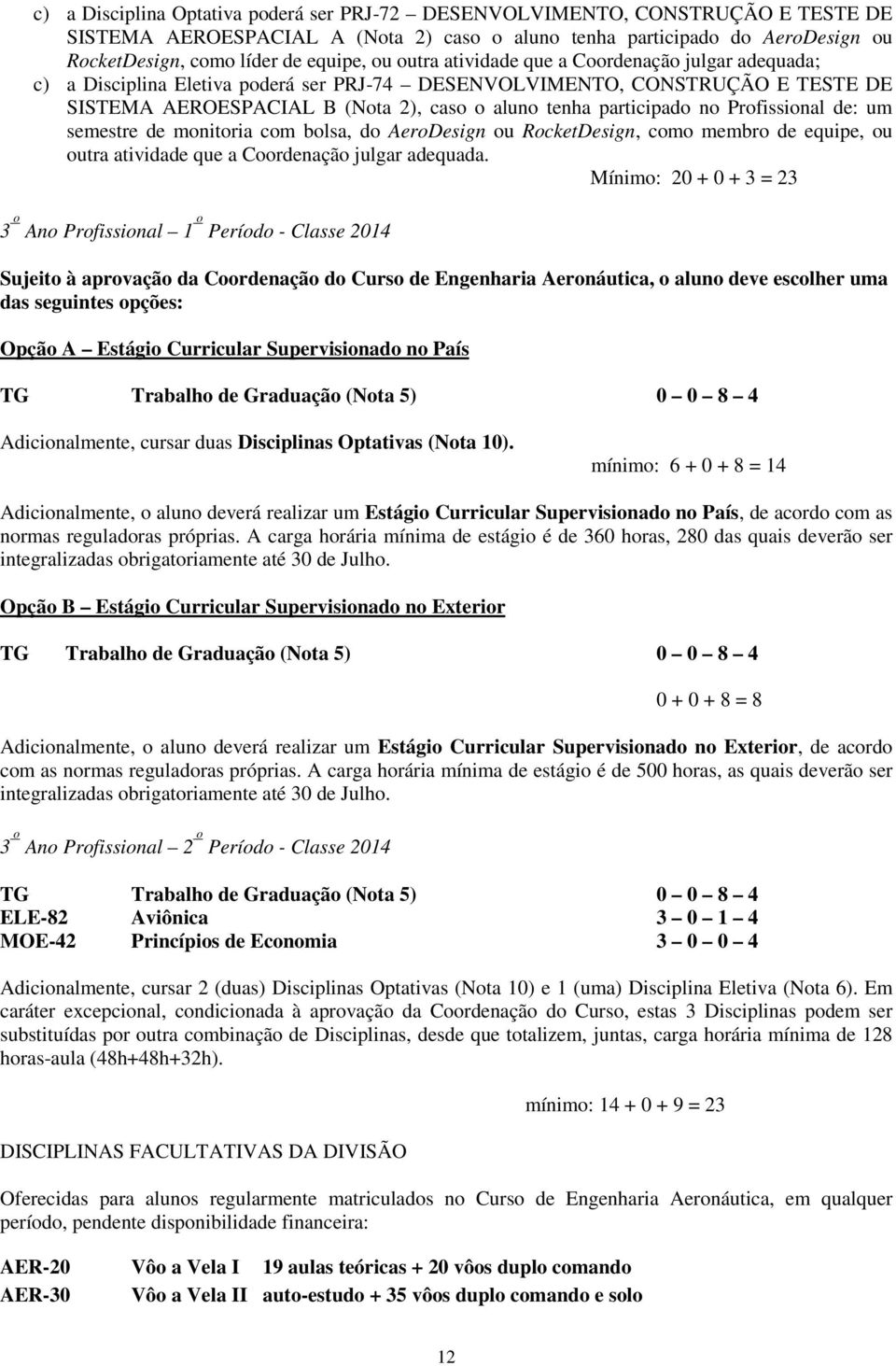 no Profissional de: um semestre de monitoria com bolsa, do AeroDesign ou RocketDesign, como membro de equipe, ou outra atividade que a Coordenação julgar adequada.