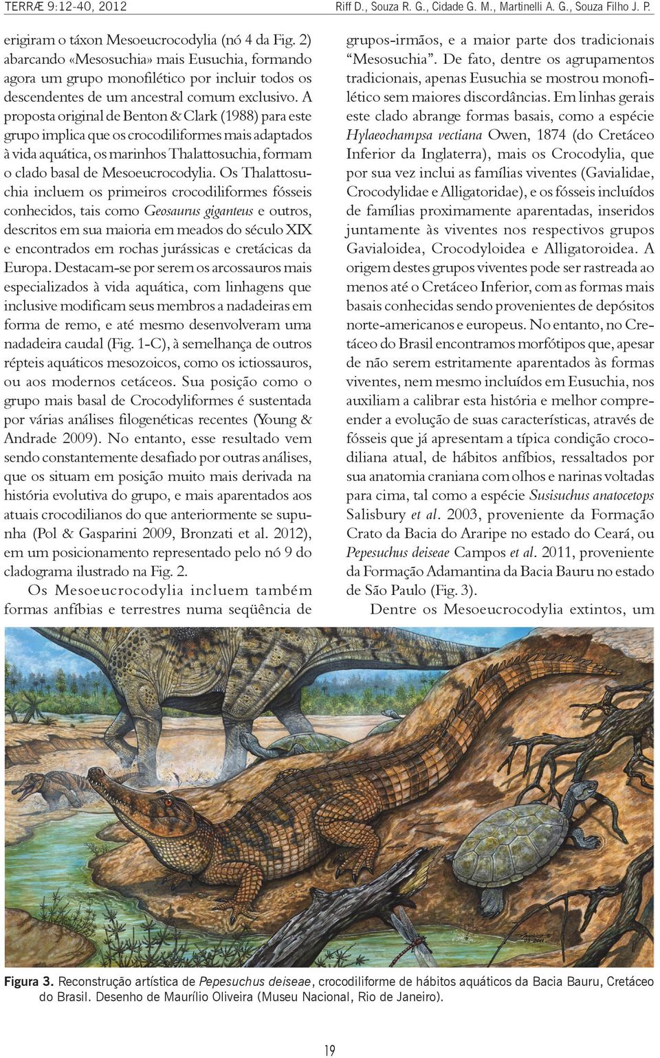 A proposta original de Benton & Clark (1988) para este grupo implica que os crocodiliformes mais adaptados à vida aquática, os marinhos Thalattosuchia, formam o clado basal de Mesoeucrocodylia.