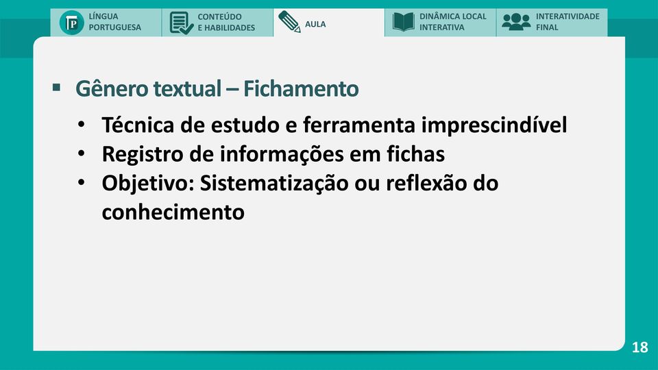 Registro de informações em fichas