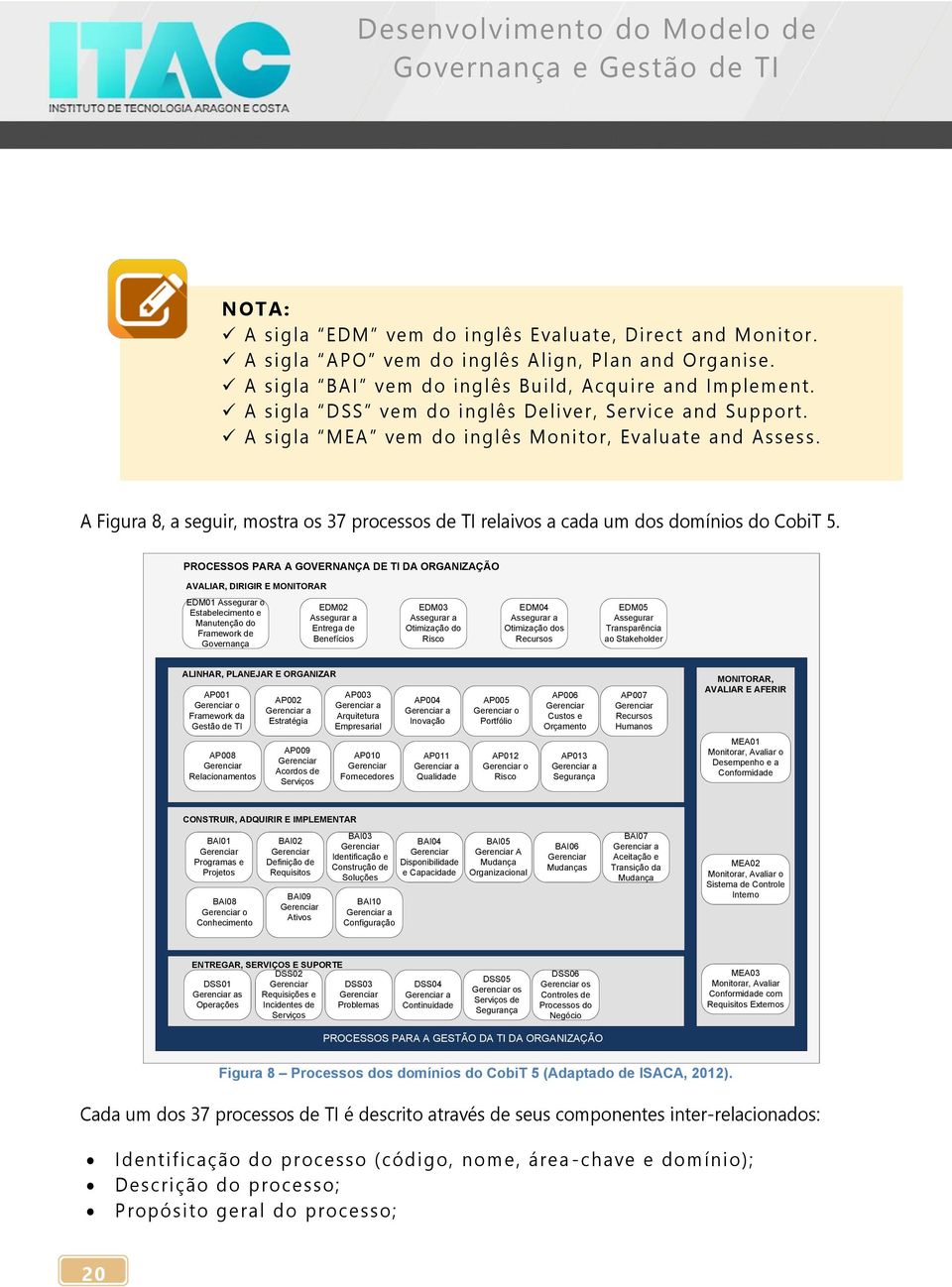 A Figura 8, a seguir, mostra os 37 processos de TI relaivos a cada um dos domínios do CobiT 5.