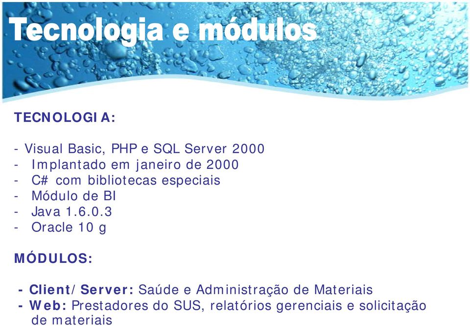 0 - C# com bibliotecas especiais - Módulo de BI - Java 1.6.0.3 - Oracle