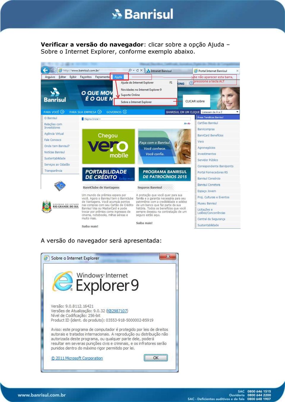 Internet Explorer, conforme exemplo