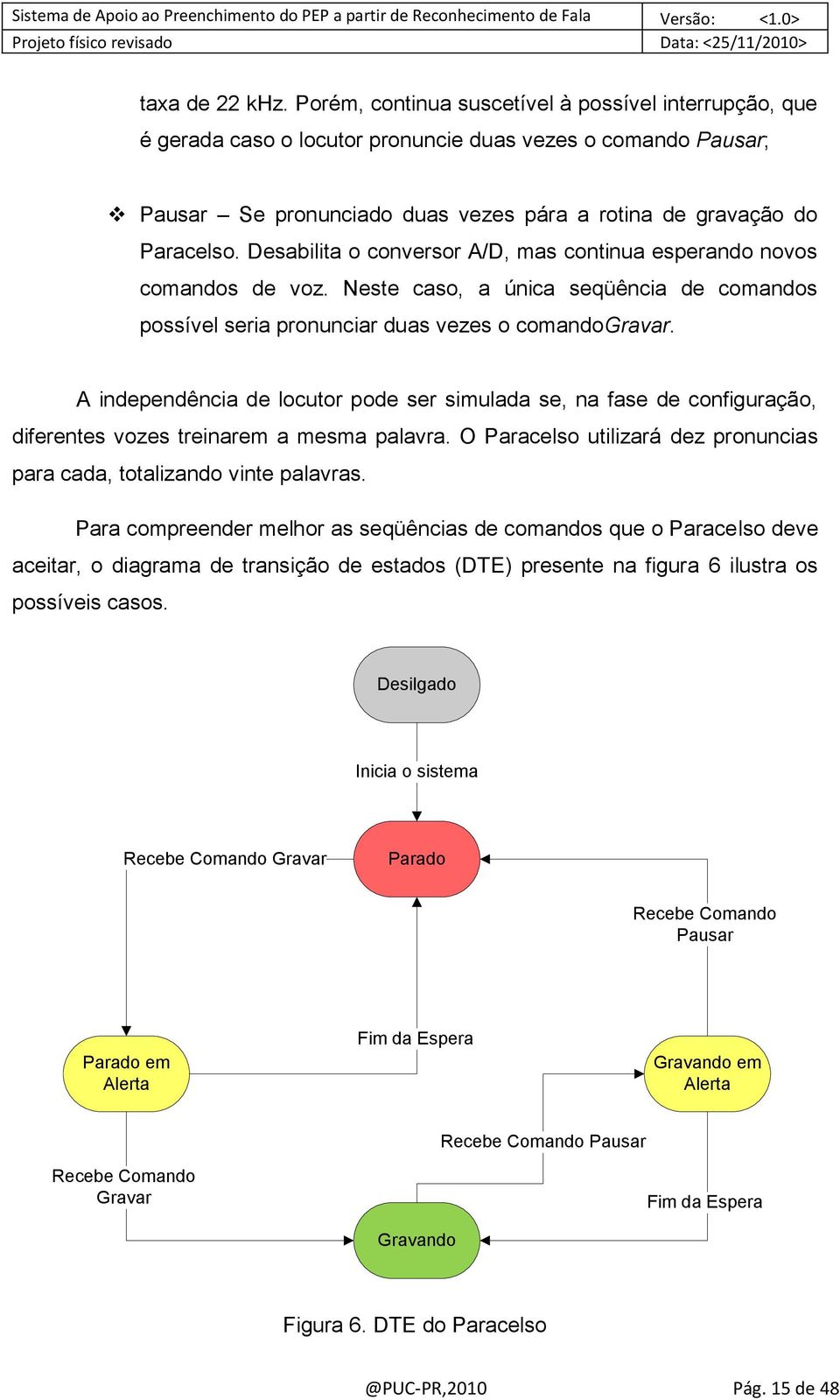 Desabilita o conversor A/D, mas continua esperando novos comandos de voz. Neste caso, a única seqüência de comandos possível seria pronunciar duas vezes o comandogravar.