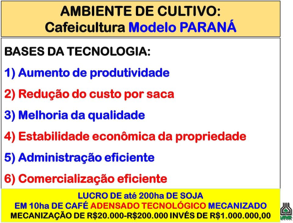 eficiente 6) Comercialização eficiente LUCRO DE até 200ha DE SOJA EM 10ha DE CAFÉ ADENSADO MELHORAMENTO