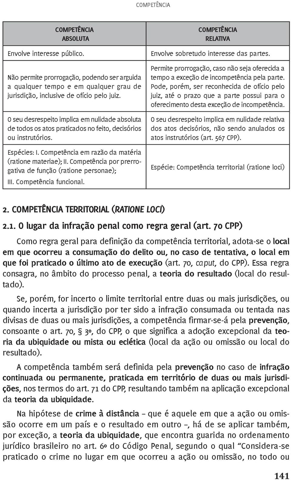 Competência por prerrogativa de função (ratione personae); III. Competência funcional. COMPETÊNCIA RELATIVA Envolve sobretudo interesse das partes.