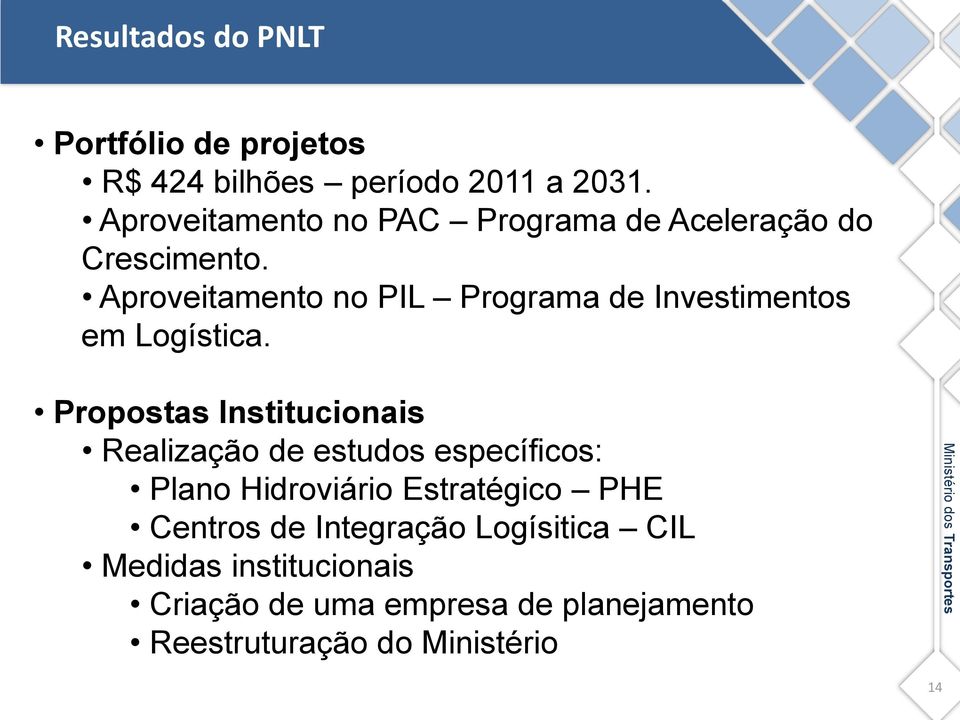 Aproveitamento no PIL Programa de Investimentos em Logística.