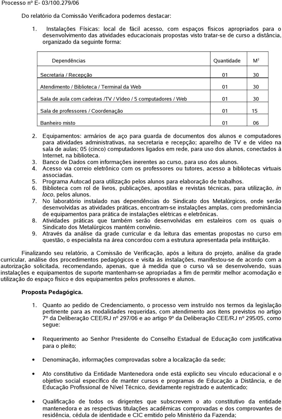 forma: Dependências Quantidade M 2 Secretaria / Recepção 01 30 Atendimento / Biblioteca / Terminal da Web 01 30 Sala de aula com cadeiras /TV / Vídeo / 5 computadores / Web 01 30 Sala de professores