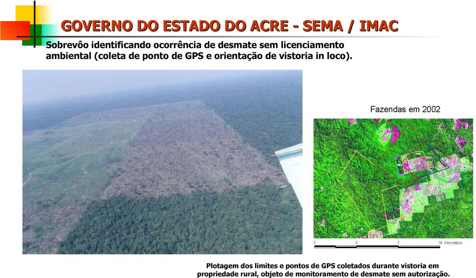 Plotagem dos limites e pontos de GPS coletados durante vistoria em