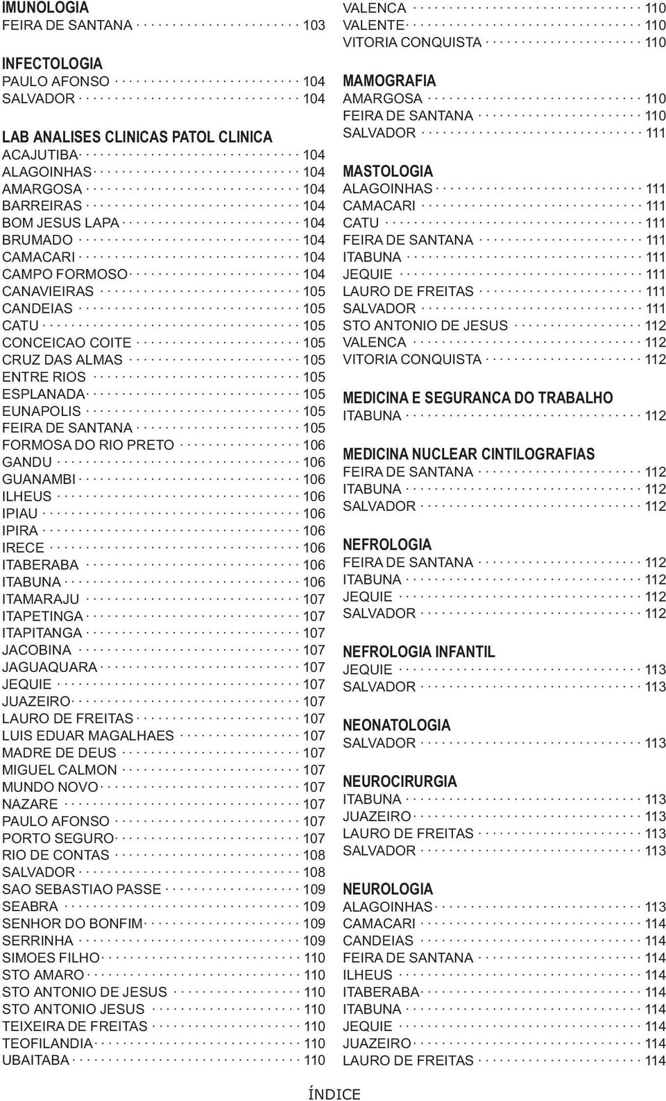 GANDU 106 GUANAMBI 106 ILHEUS 106 IPIAU 106 IPIRA 106 IRECE 106 ITABERABA 106 ITABUNA 106 ITAMARAJU 107 ITAPETINGA 107 ITAPITANGA 107 JACOBINA 107 JAGUAQUARA 107 JEQUIE 107 JUAZEIRO 107 LAURO DE