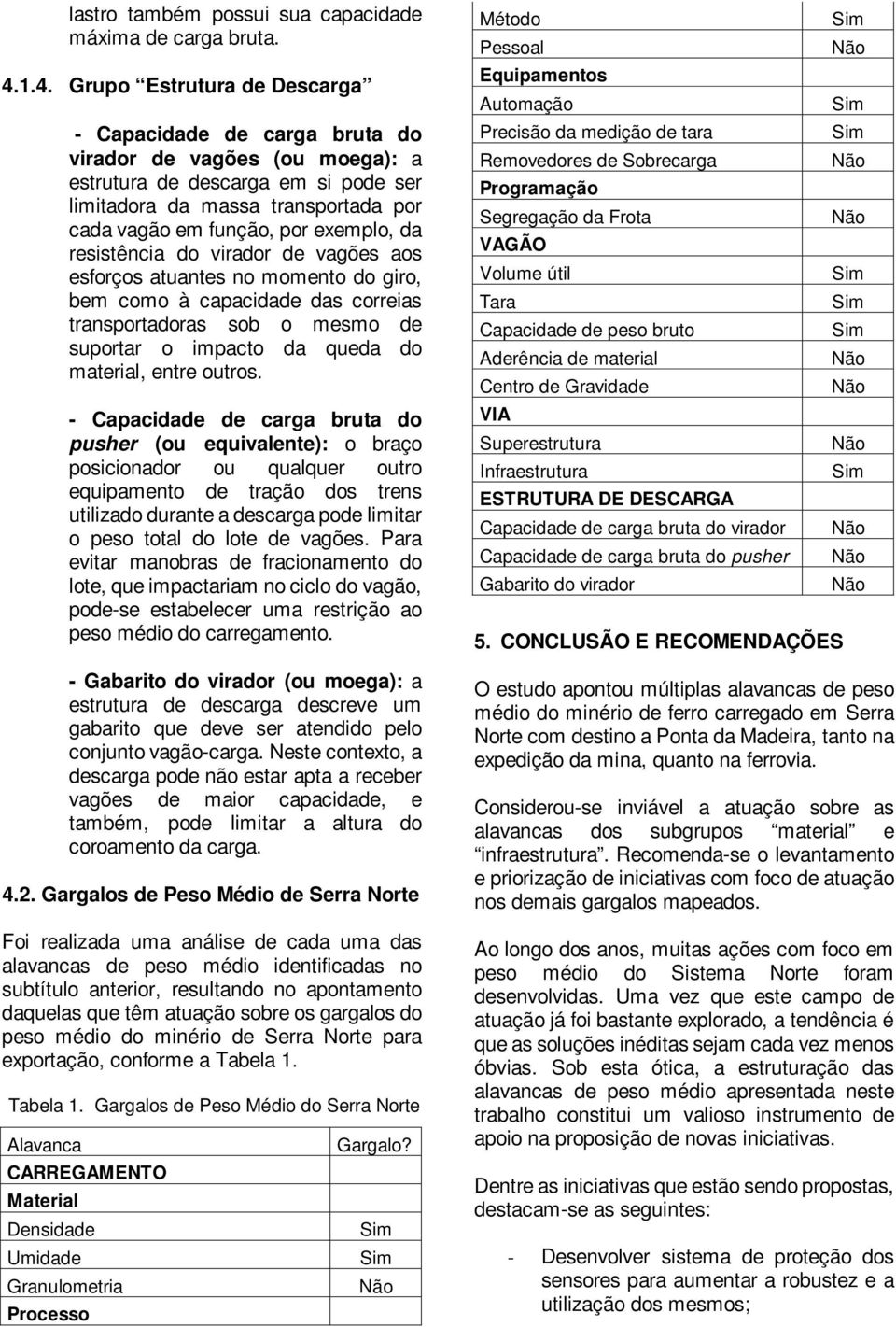 exemplo, da resistência do virador de vagões aos esforços atuantes no momento do giro, bem como à capacidade das correias transportadoras sob o mesmo de suportar o impacto da queda do material, entre