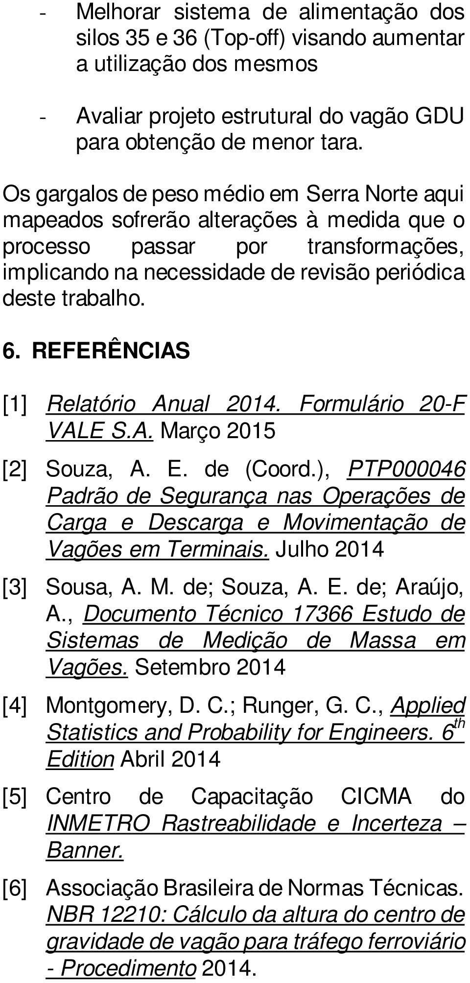 REFERÊNCIAS [1] Relatório Anual 2014. Formulário 20-F VALE S.A. Março 2015 [2] Souza, A. E. de (Coord.