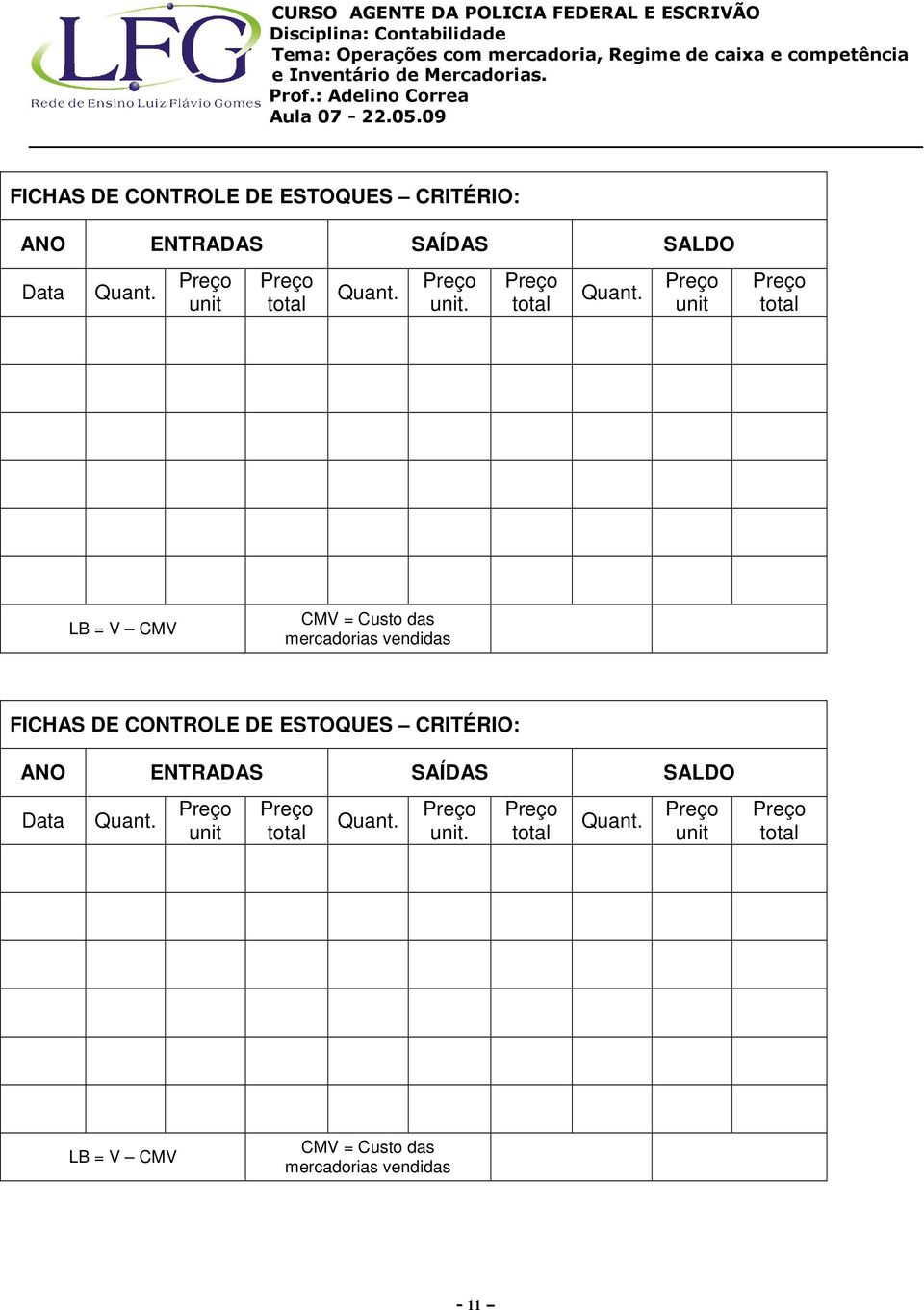 unit LB = V CMV CMV = Custo das mercadorias vendidas   unit LB = V