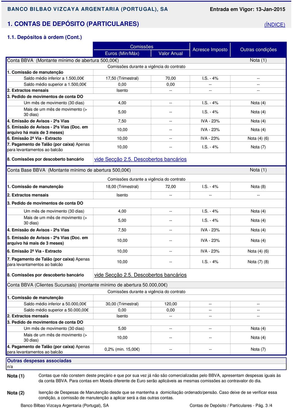 500,00 17,50 (Trimestral) 70,00 Saldo médio superior a 1.500,00 0,00 0,00 2. Extractos mensais Isento 3.