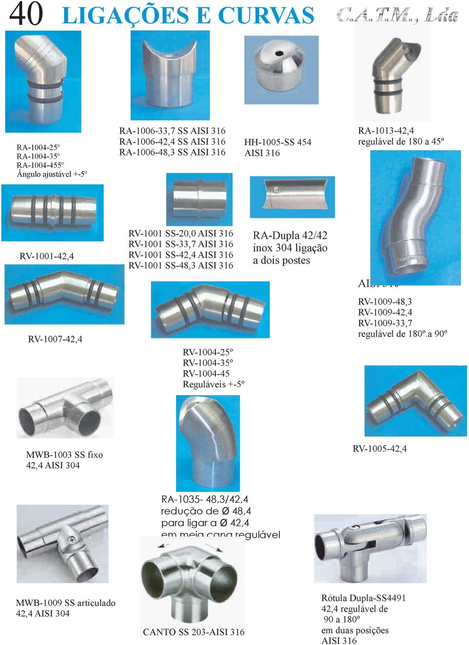 RV-1007-42,4 RV-1004-25º RV-1004-35º RV-1004-45 Reguláveis +-5º RV-1009-48,3 RV-1009-42,4 RV-1009-33,7 regulável de 180º.