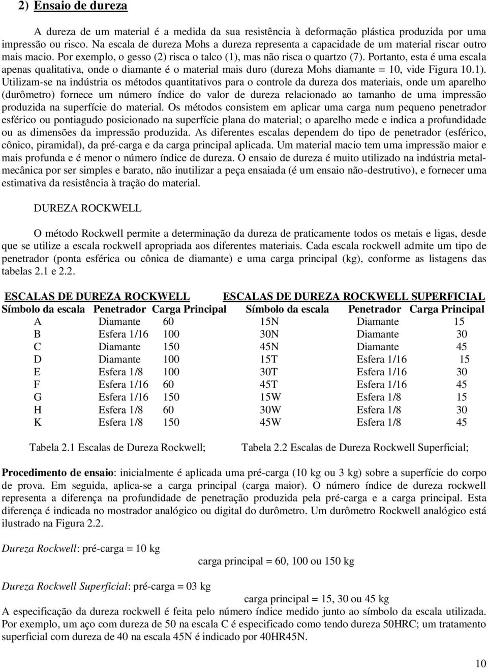 Portanto, esta é uma escala apenas qualitativa, onde o diamante é o material mais duro (dureza Mohs diamante = 10, vide Figura 10.1).