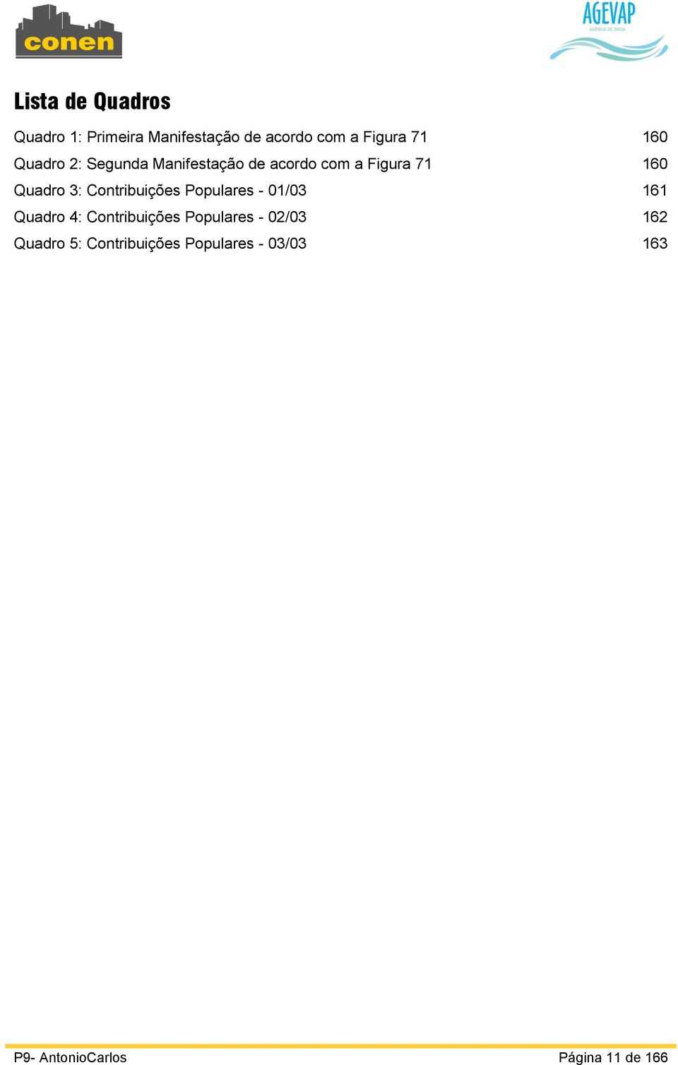 Contribuições Populares - 01/03 161 Quadro 4: Contribuições Populares - 02/03