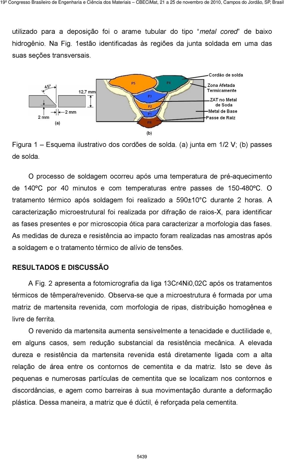 O processo de soldagem ocorreu após uma temperatura de pré-aquecimento de 140ºC por 40 minutos e com temperaturas entre passes de 150-480ºC.