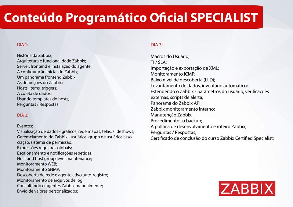 Geremciamento do Zabbix - usuários, grupo de usuários associação, sistema de permissão; Expressões regulares globais; Escalonamento e notificações repetidas; Host and host group level maintenance;