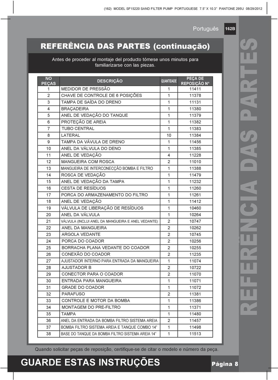 TANQUE 1 11379 6 PROTEÇÃO DE AREIA 1 11382 7 TUBO CENTRAL 1 11383 8 LATERAL 10 11384 9 TAMPA DA VÁVULA DE DRENO 1 11456 10 ANEL DA VÁLVULA DO DENO 1 11385 11 ANEL DE VEDAÇÃO 4 11228 12 MANGUEIRA COM
