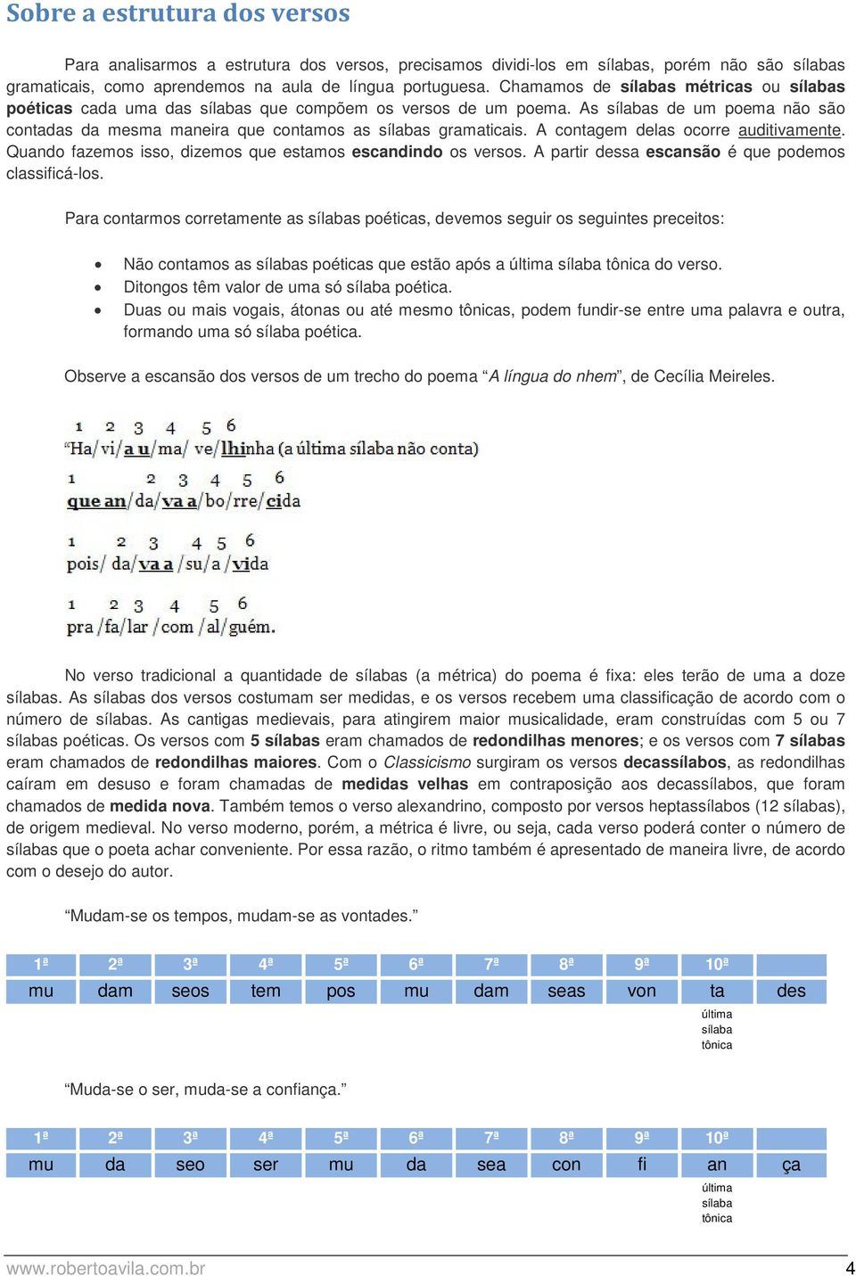 A contagem delas ocorre auditivamente. Quando fazemos isso, dizemos que estamos escandindo os versos. A partir dessa escansão é que podemos classificá-los.