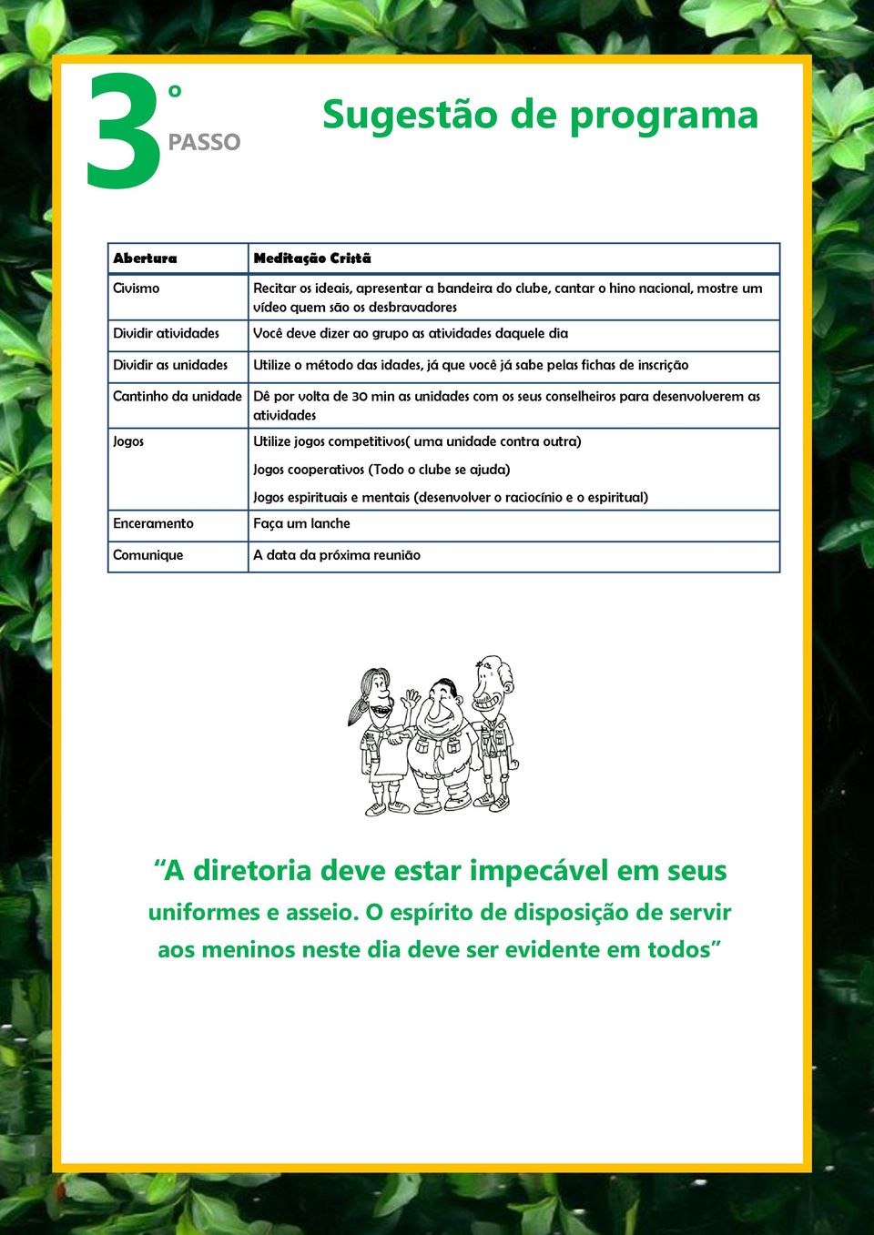 os seus conselheiros para desenvolverem as atividades Jogos Enceramento Utilize jogos competitivos( uma unidade contra outra) Jogos cooperativos (Todo o clube se ajuda) Jogos espirituais e mentais