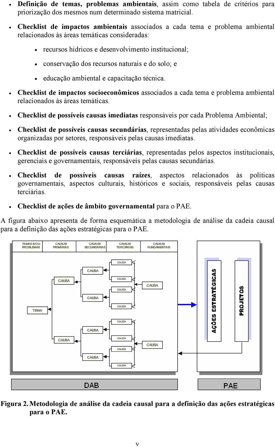 naturais e do solo; e educação ambiental e capacitação técnica. Checklist de impactos socioeconômicos associados a cada tema e problema ambiental relacionados às áreas temáticas.