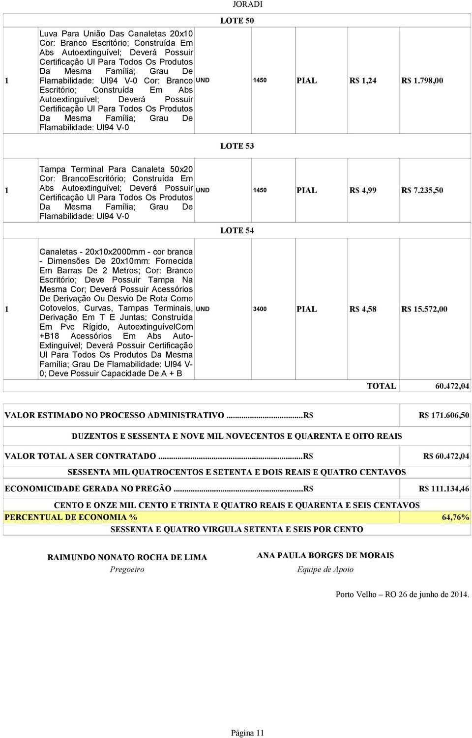 798,00 Escritório; Construída Em Abs Autoextinguível; Deverá Possuir Certificação Ul Para Todos Os Produtos Da Mesma Família; Grau De Flamabilidade: Ul94 V-0 LOTE 53 Tampa Terminal Para Canaleta