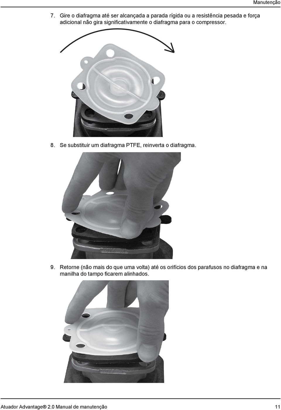 gira significativamente o diafragma para o compressor. 8.