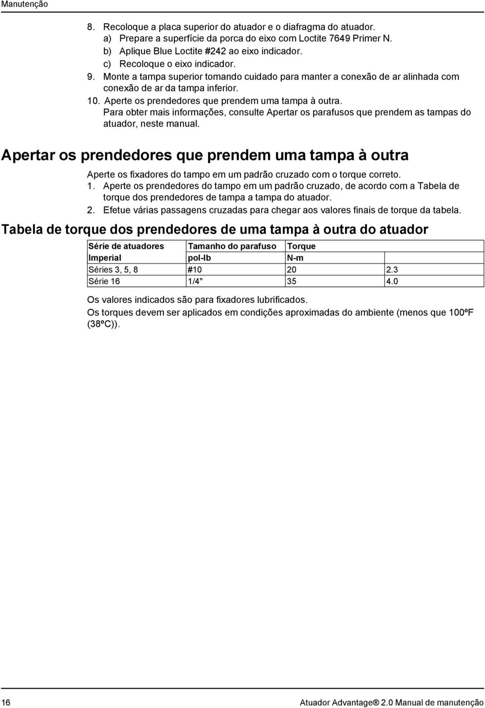 Aperte os prendedores que prendem uma tampa à outra. Para obter mais informações, consulte Apertar os parafusos que prendem as tampas do atuador, neste manual.