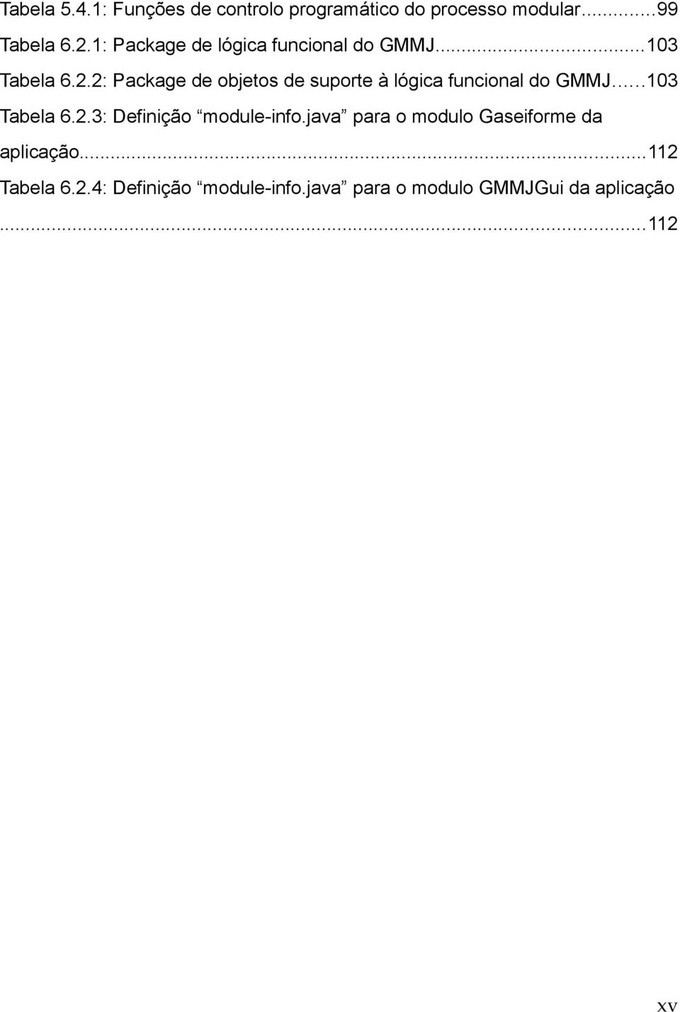 2: Package de objetos de suporte à lógica funcional do GMMJ...103 Tabela 6.2.3: Definição module-info.