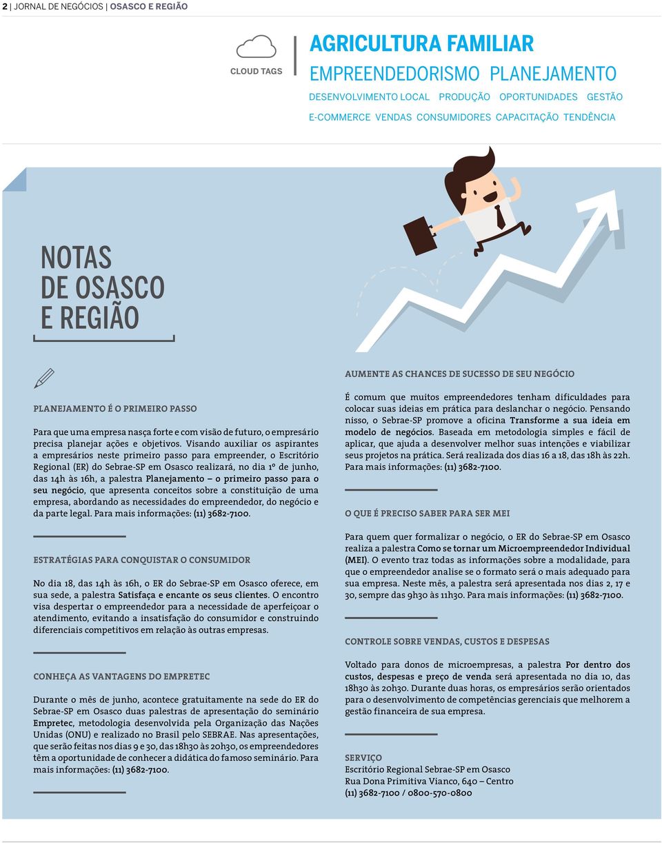 Visando auxiliar os aspirantes a empresários neste primeiro passo para empreender, o Escritório Regional (ER) do Sebrae-SP em Osasco realizará, no dia 1º de junho, das 14h às 16h, a palestra