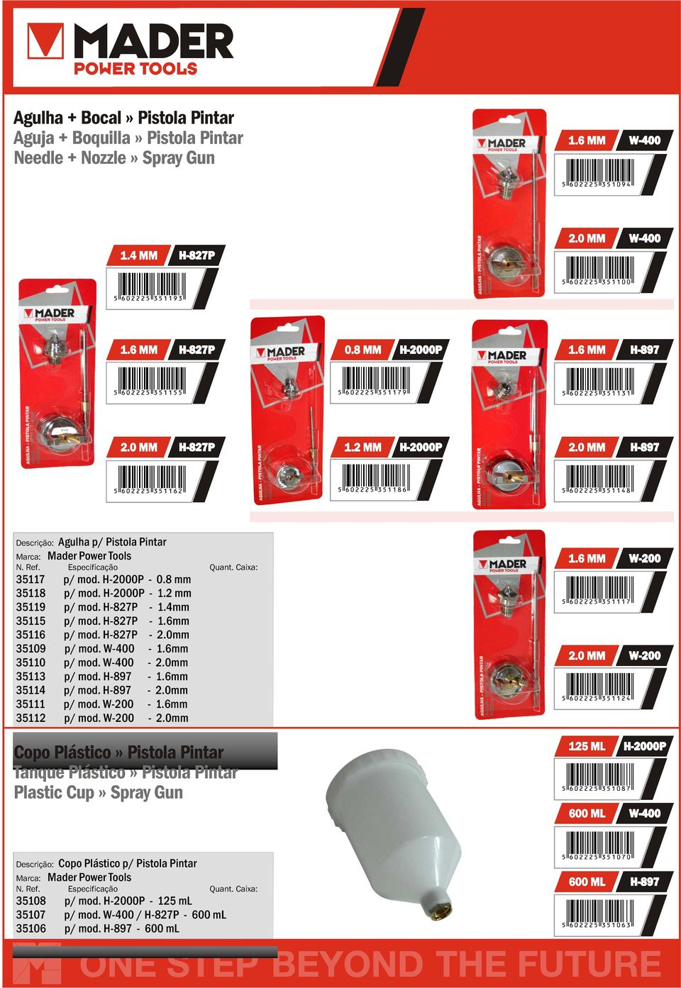 0 MM H-897 5 602225 351162 5 602225 351186 5 602225 351148 Descrição: Agulha p/ Pistola Pintar 35117 p/ mod. H-2000P - 0.8 mm 35118 p/ mod. H-2000P - 1.2 mm 35119 p/ mod. H-827P - 1.4mm 35115 p/ mod.