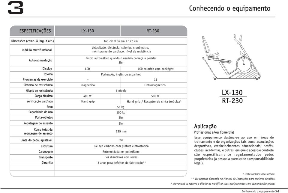 Sistema de resistência Níveis de resistência Carga Máxima Verificação cardíaca Peso Capacidade de uso Porta-objetos Regulagem de assento Curso total da regulagem de assento Cinta do pedal ajustável