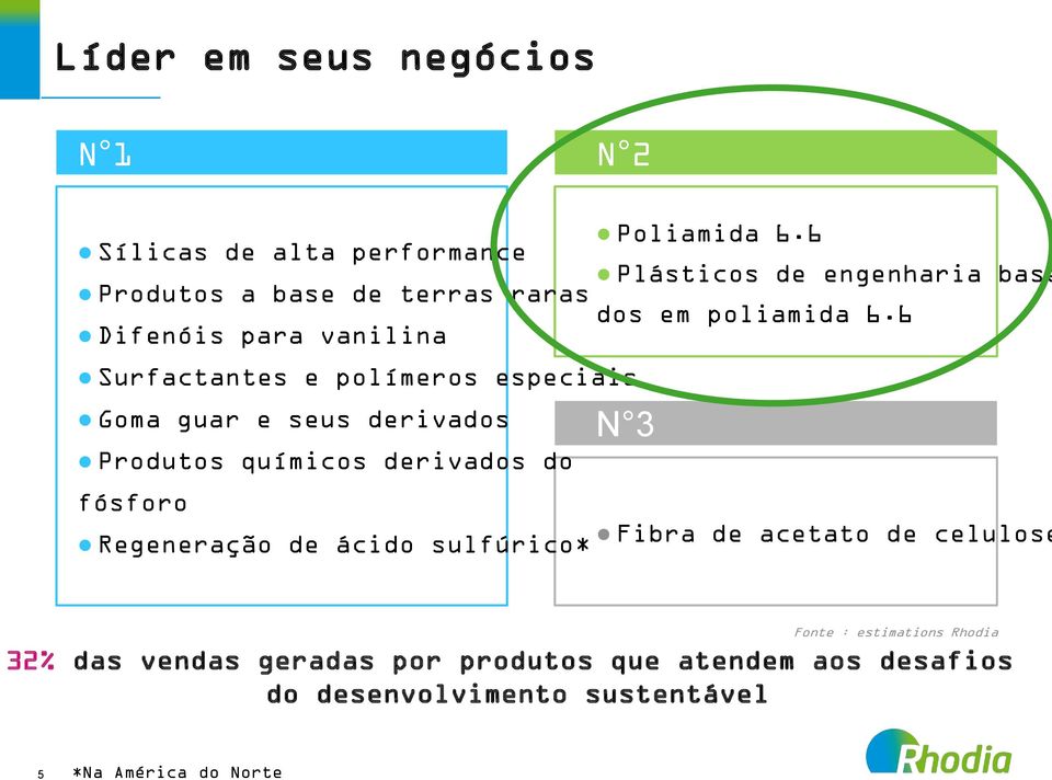 6 Difenóis para vanilina Surfactantes e polímeros especiais Goma guar e seus derivados Produtos químicos derivados do N 3