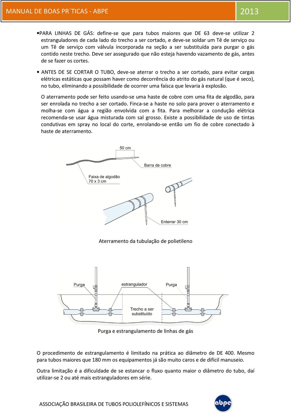 ANTES DE SE CORTAR O TUBO, deve-se aterrar o trecho a ser cortado, para evitar cargas elétricas estáticas que possam haver como decorrência do atrito do gás natural (que é seco), no tubo, eliminando