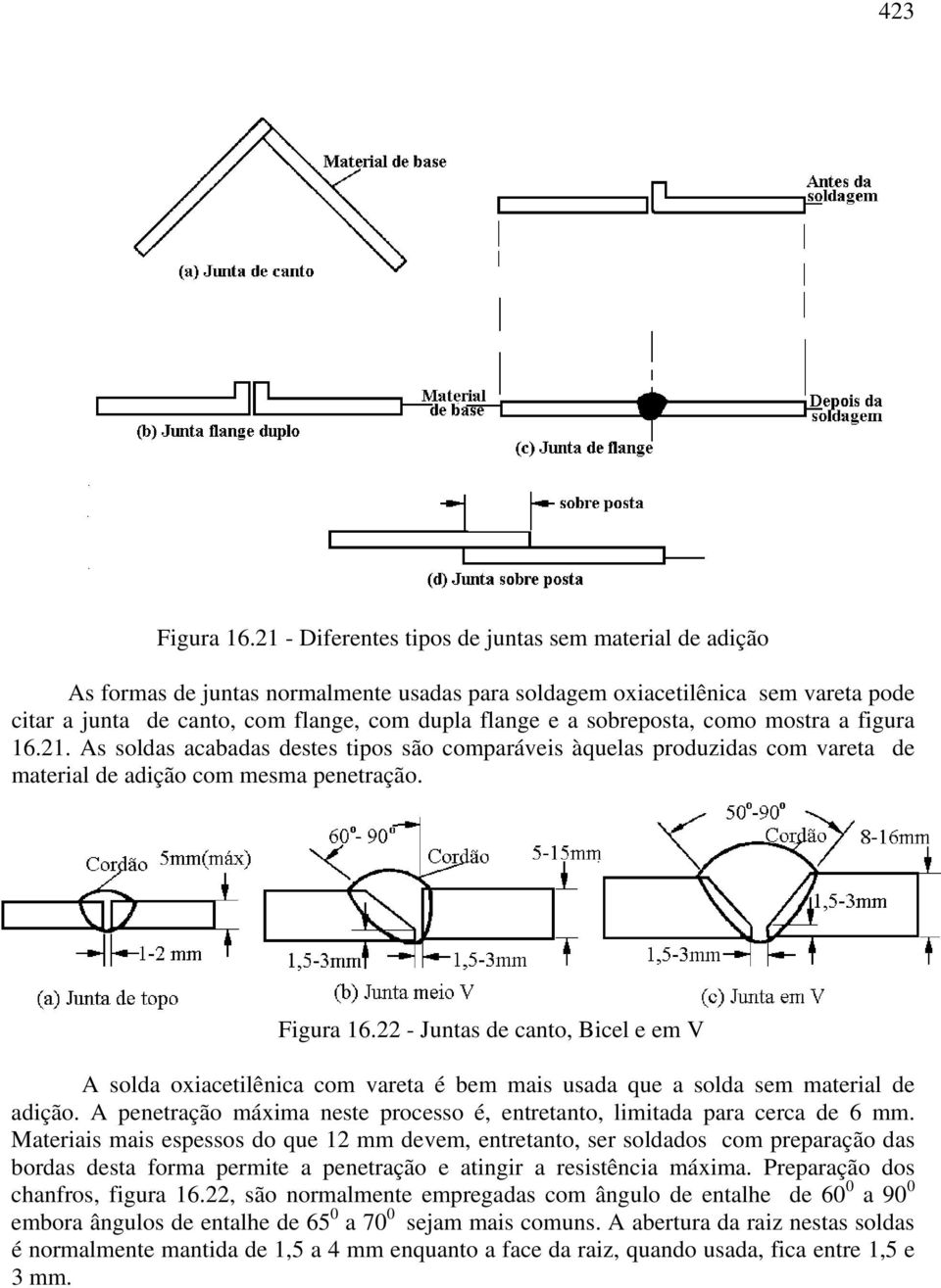 sobreposta, como mostra a figura 16.21. As soldas acabadas destes tipos são comparáveis àquelas produzidas com vareta de material de adição com mesma penetração. Figura 16.
