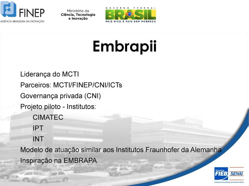 piloto - Institutos: CIMATEC IPT INT Modelo de