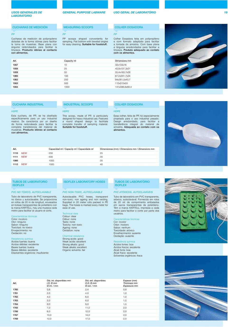 Flat bottom with beveled angles for easy cleaning. Suitable for foodstuff. Colher Dosadora feita em polipropileno e com formato adaptado para facilitar a tomada de amostra.