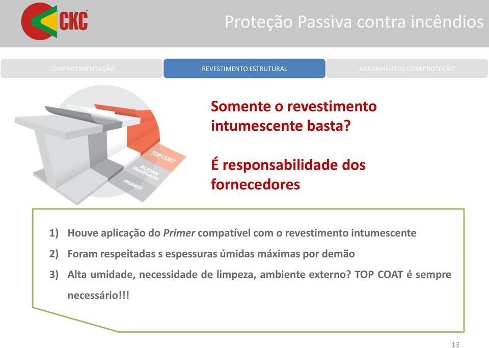 É responsabilidade dos fornecedores 1) Houve aplicação do Primer compatível com o