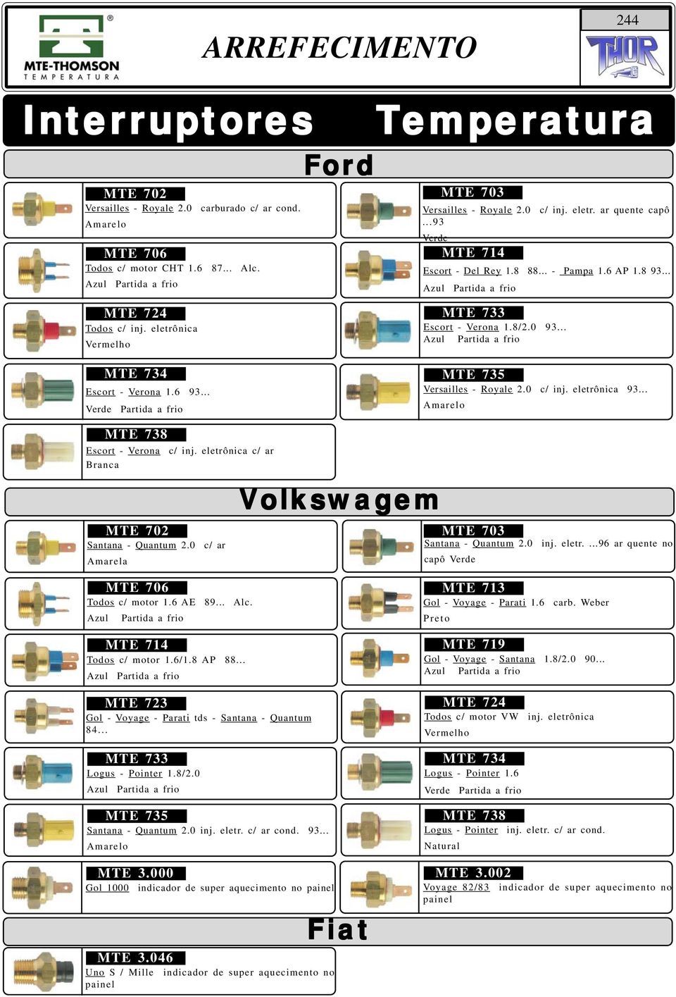 8/2.0 93... Azul MTE 735 Versailles - Royale 2.0 c/ inj. eletrônica 93... Amarelo MTE 738 Escort - Verona c/ inj. eletrônica c/ ar Branca MTE 702 Santana - Quantum 2.